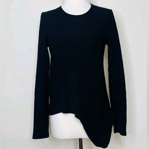 Madewell M Black Ribbed Asymmetrical Hem Knot Bottom Pullover Sweater